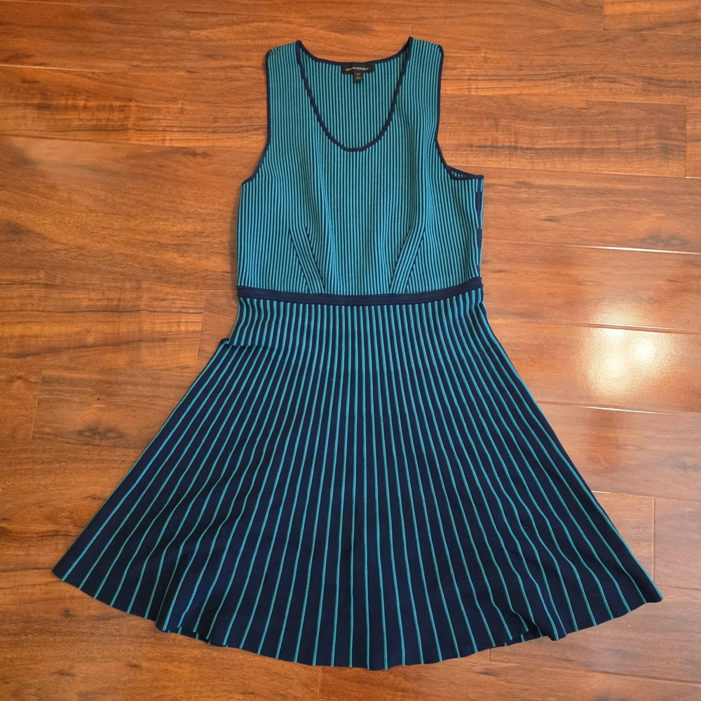PL Banana Republic Teal and Black Striped Midi Dress